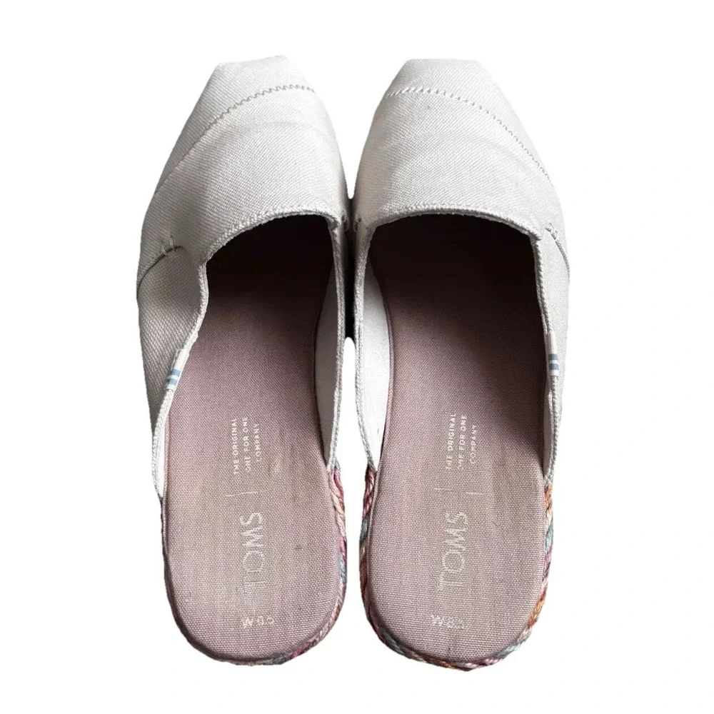 Toms Canvas Slip-on Espadrilles Flats Tan Canvas With‎ Colorful Trim Size 8.5